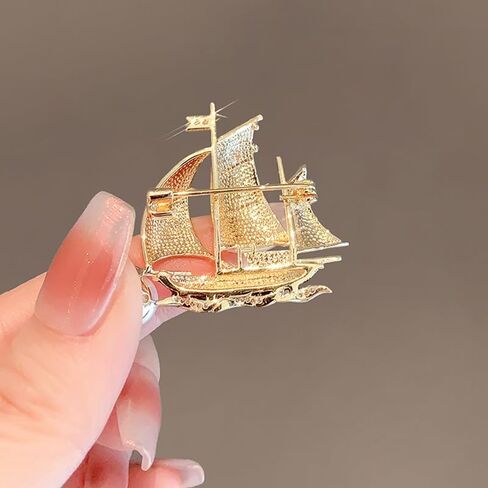 Sailboat Pearl Brooch Pin Gold Enamel Lapel Pin for Women Elegant Jewelry Brooch for Jackets Stylish Gift in Kuwait
