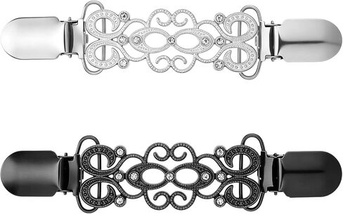 2 Pcs Cinch Clips Shirt Clip Vintage Dress Back Cinch Clips Shawl Sweater Cardigan Collar Tightener Clip for Women (Black, Silver) in Saudi Arabia