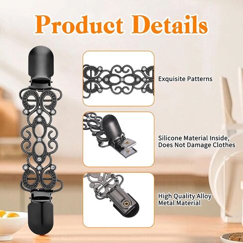 2 Pcs Cinch Clips Shirt Clip Vintage Dress Back Cinch Clips Shawl Sweater Cardigan Collar Tightener Clip for Women (Black, Silver) in Saudi Arabia