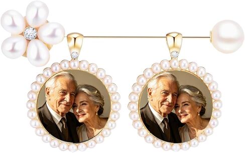 Memorial Photo Charm for Wedding Bouquet, Pearl Gold Brooch Picture Pendant, Bridal Bouquet Charm Keepsake Gift for Bride, Antique Boutonniere Jewelry in Saudi Arabia