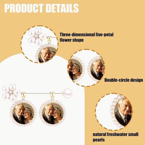 Memorial Photo Charm for Wedding Bouquet, Pearl Gold Brooch Picture Pendant, Bridal Bouquet Charm Keepsake Gift for Bride, Antique Boutonniere Jewelry in Saudi Arabia