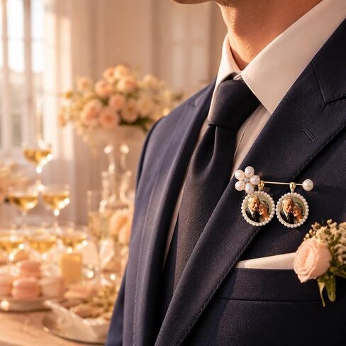 Memorial Photo Charm for Wedding Bouquet, Pearl Gold Brooch Picture Pendant, Bridal Bouquet Charm Keepsake Gift for Bride, Antique Boutonniere Jewelry in Saudi Arabia