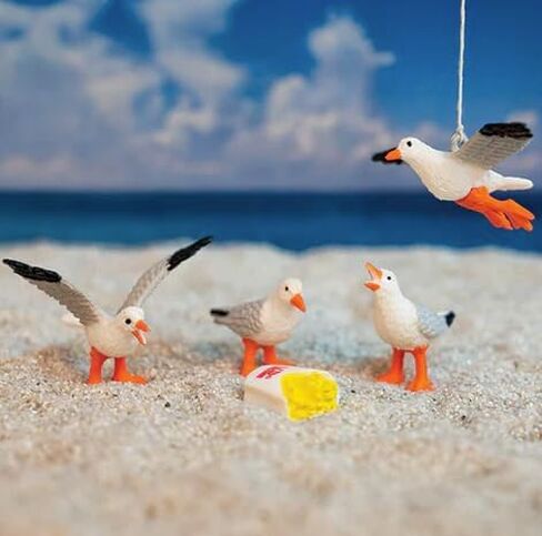 Archie McPhee Itty Bitty Flock of Seagulls Mini Figurine Set with Hanging Gull & Fry Container 5 Soft Vinyl Birds in Illustrated Bag in Saudi Arabia