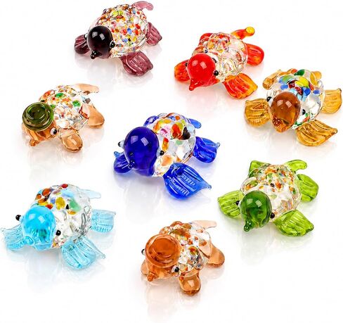 Set of 8 Hawaiian Turtle Bulk Handmade Mini Sea Turtle Art Glass Blown Sea Animal Figurine Hawaiian Gifts Home Decor Crafts Collection Collectible Figurines Hawaii Souvenirs in Saudi Arabia