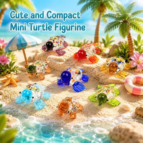 Set of 8 Hawaiian Turtle Bulk Handmade Mini Sea Turtle Art Glass Blown Sea Animal Figurine Hawaiian Gifts Home Decor Crafts Collection Collectible Figurines Hawaii Souvenirs in Saudi Arabia