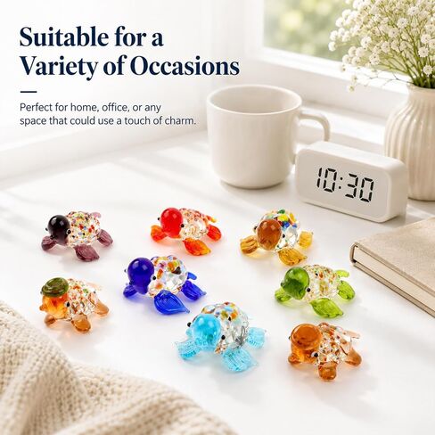 Set of 8 Hawaiian Turtle Bulk Handmade Mini Sea Turtle Art Glass Blown Sea Animal Figurine Hawaiian Gifts Home Decor Crafts Collection Collectible Figurines Hawaii Souvenirs in Saudi Arabia