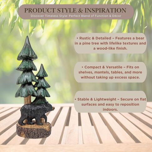 BestGiftEver دب ريفي مع تمثال منضدية لشجرة الصنوبر - ديكور نزل كابينة غابة الغابات - تمثال دب راتينج واقف لتزيين المنزل الجبلي in Kuwait