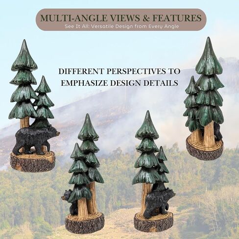 BestGiftEver دب ريفي مع تمثال منضدية لشجرة الصنوبر - ديكور نزل كابينة غابة الغابات - تمثال دب راتينج واقف لتزيين المنزل الجبلي in Kuwait