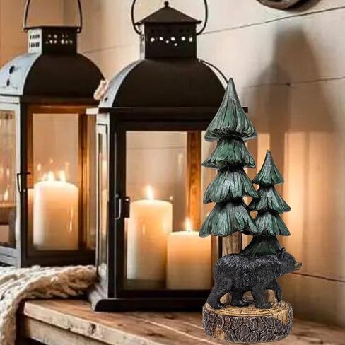 BestGiftEver دب ريفي مع تمثال منضدية لشجرة الصنوبر - ديكور نزل كابينة غابة الغابات - تمثال دب راتينج واقف لتزيين المنزل الجبلي in Kuwait