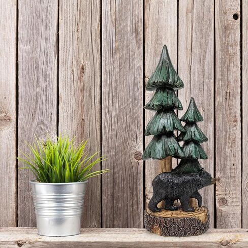 BestGiftEver دب ريفي مع تمثال منضدية لشجرة الصنوبر - ديكور نزل كابينة غابة الغابات - تمثال دب راتينج واقف لتزيين المنزل الجبلي in Kuwait