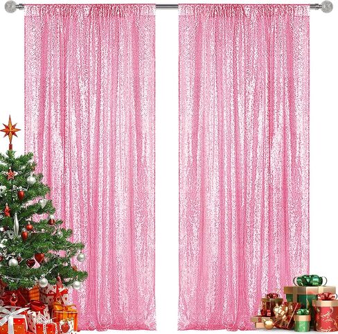 Silver Sequin Backdrop Curtain 2 Pieces 2FTx8FT Glitter Photography Backdrop for Party Wedding Birthday Christmas Decorations in Kuwait