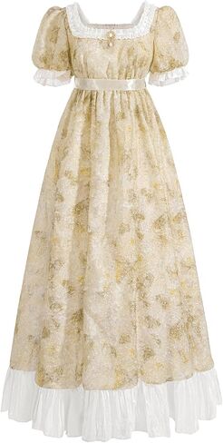 NSPSTT Regency Dresses for Women Feather Jacquard Empire Waist Costume Floral Tea Party Dress Gown in Saudi Arabia