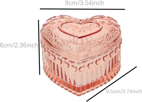 Crystal Pink Glass Heart-Shaped Jewelry Box with Lid, Transparent Trinket Ring Earrings Necklace Organizer Storage for Vanity Room Decor, Valentine's Day Proposal Anniversary Creative Gift for Women in Kuwait
