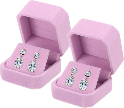 MECCANIXITY 2Pcs Velvet Earring Box, Classic Stud Earring Gift Boxes Elegant Jewelry Display Case for Proposal Engagement Wedding Birthday, Pink in Kuwait