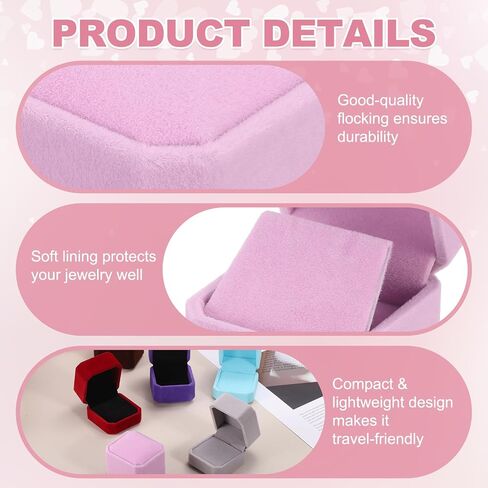 MECCANIXITY 2Pcs Velvet Earring Box, Classic Stud Earring Gift Boxes Elegant Jewelry Display Case for Proposal Engagement Wedding Birthday, Pink in Kuwait
