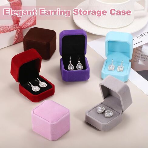 MECCANIXITY 2Pcs Velvet Earring Box, Classic Stud Earring Gift Boxes Elegant Jewelry Display Case for Proposal Engagement Wedding Birthday, Pink in Kuwait