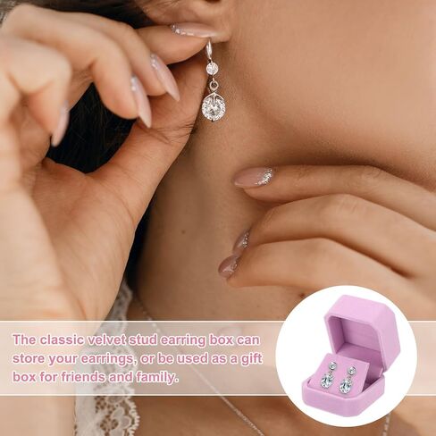 MECCANIXITY 2Pcs Velvet Earring Box, Classic Stud Earring Gift Boxes Elegant Jewelry Display Case for Proposal Engagement Wedding Birthday, Pink in Kuwait
