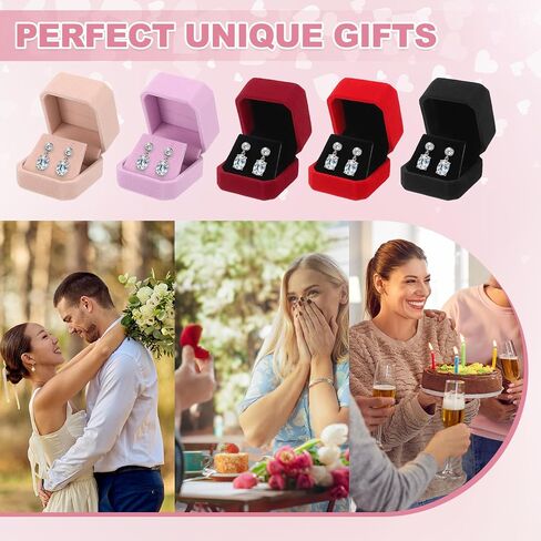MECCANIXITY 2Pcs Velvet Earring Box, Classic Stud Earring Gift Boxes Elegant Jewelry Display Case for Proposal Engagement Wedding Birthday, Pink in Kuwait