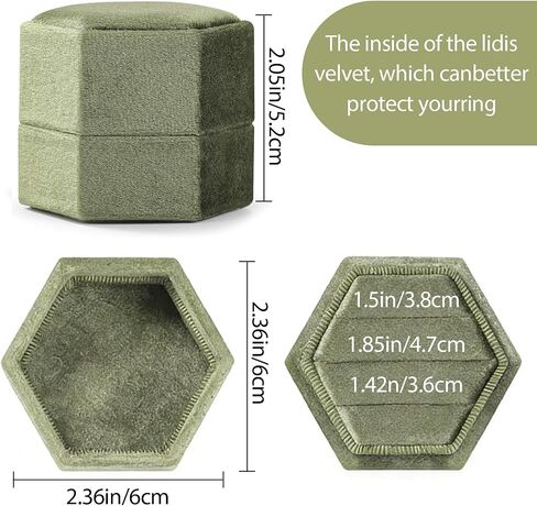 3-Slot Hexagon Velvet Jewelry Ring Box - Vintage Olive Green Ring Display Holder, Ideal for Wedding Proposal Engagement Gift in Saudi Arabia