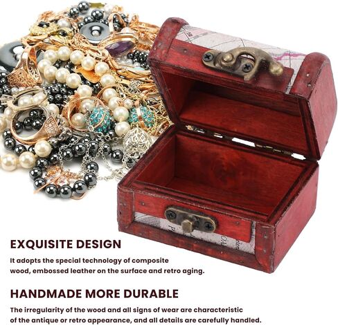 2 Pcs Map Pattern Retro Wooden Box Organizer with Clasp, 3.14×2.55×2.36 Inch Small Vintage Jewelry Treasure Lock Container Case Treasure Chest Storage for Women Jewelry Storage Gift Decoration in Saudi Arabia