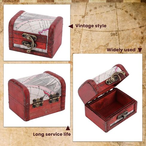 2 Pcs Map Pattern Retro Wooden Box Organizer with Clasp, 3.14×2.55×2.36 Inch Small Vintage Jewelry Treasure Lock Container Case Treasure Chest Storage for Women Jewelry Storage Gift Decoration in Saudi Arabia