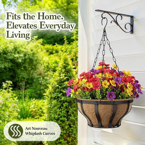 VOXOR Artificial Hanging Flowers with Hanging Baskets for Outdoors, 12 Inch Metal Hanging Planter with 12 Bundles UV Resistant Fake Flowers, Faux Hanging Plants for Porch Patio Garden Balcony Decor in Saudi Arabia