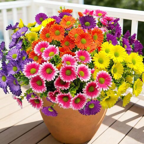 10 Bundles Artificial Silk Daisies Flowers for Outdoor UV Resistant Fake Daisy Faux Plants for Home Front Porch Garden Patio Window Box Outside Planter Indoor Decor (3 Purple Mixed Colors) in Saudi Arabia