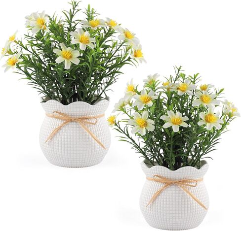 Artificial Daisy Flowers Potted Fake Plants Indoor Outdoor UV Resistant Faux Silk Bouquets All-Season Home Decor for Vase Table Desk Garden Party in Saudi Arabia
