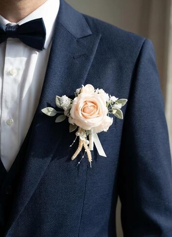 Champagne Rose Corsage and Boutonniere, Prom Wrist Corsages and Boutonniere Set for Men Women Party, Wedding Boutonnieres and Corsage Wristlet Kit for Groom Groomsmen Bride Bridesmaid in Saudi Arabia