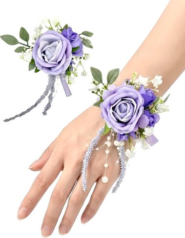 Champagne Rose Corsage and Boutonniere, Prom Wrist Corsages and Boutonniere Set for Men Women Party, Wedding Boutonnieres and Corsage Wristlet Kit for Groom Groomsmen Bride Bridesmaid in Saudi Arabia
