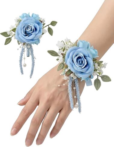 Champagne Rose Corsage and Boutonniere, Prom Wrist Corsages and Boutonniere Set for Men Women Party, Wedding Boutonnieres and Corsage Wristlet Kit for Groom Groomsmen Bride Bridesmaid in Saudi Arabia