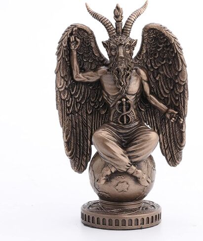 تصميم Veronese 4 1/2 بوصة Baphomet يجلس على الكرة الأرضية تمثال راتنج مطلي يدويًا بلمسة نهائية برونزية in Kuwait