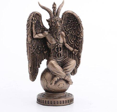 تصميم Veronese 4 1/2 بوصة Baphomet يجلس على الكرة الأرضية تمثال راتنج مطلي يدويًا بلمسة نهائية برونزية in Kuwait