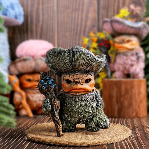 Forest Wizard Troll Figurine - 5.4" Resin Garden Gnome Statue with Staff, Tree Spirit Decor for Indoor Outdoor, Fantasy Shelf Decoration, Handmade Mythical Creature Sculpture for Home & Office in Saudi Arabia