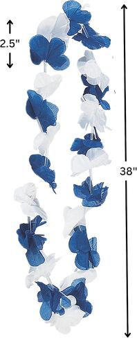 Fun Express Hawaiian Flower Leis Bulk 12 Pack - Party Favors for Adults & Kids | Tropical Luau Party Decorations & Supplies | Flower Necklace Lei for Graduation, Beach, Pool Party | Blue White in Kuwait