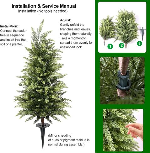 3FT Artificial Cedar Topiary Trees Set of 2, Real Touch & Dual-Tone Faux Cypress with Ground Spike, UV Resistant Realistic Fake Evergreen Shrubs for Indoor Outdoor Garden, Porch, Office Decor in Kuwait