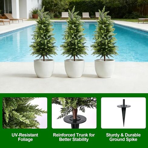 3FT Artificial Cedar Topiary Trees Set of 2, Real Touch & Dual-Tone Faux Cypress with Ground Spike, UV Resistant Realistic Fake Evergreen Shrubs for Indoor Outdoor Garden, Porch, Office Decor in Kuwait