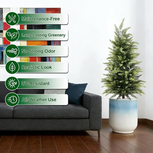 3FT Artificial Cedar Topiary Trees Set of 2, Real Touch & Dual-Tone Faux Cypress with Ground Spike, UV Resistant Realistic Fake Evergreen Shrubs for Indoor Outdoor Garden, Porch, Office Decor in Kuwait