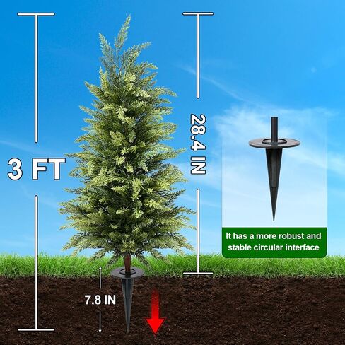 3FT Artificial Cedar Topiary Trees Set of 2, Real Touch & Dual-Tone Faux Cypress with Ground Spike, UV Resistant Realistic Fake Evergreen Shrubs for Indoor Outdoor Garden, Porch, Office Decor in Kuwait