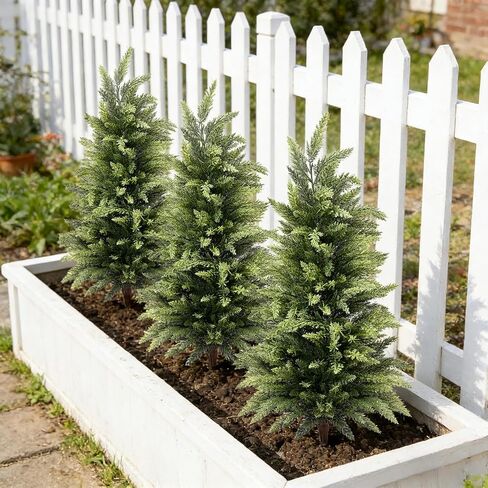3FT Artificial Cedar Topiary Trees Set of 2, Real Touch & Dual-Tone Faux Cypress with Ground Spike, UV Resistant Realistic Fake Evergreen Shrubs for Indoor Outdoor Garden, Porch, Office Decor in Kuwait