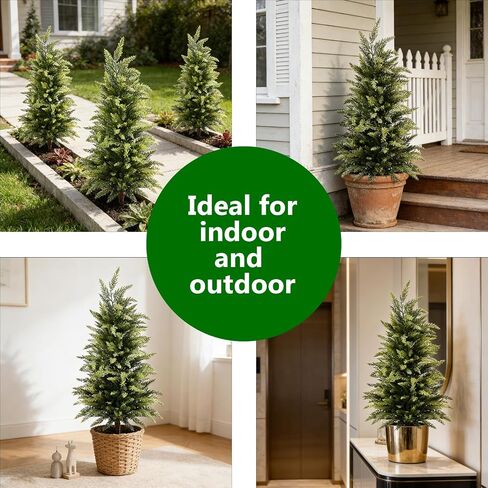 3FT Artificial Cedar Topiary Trees Set of 2, Real Touch & Dual-Tone Faux Cypress with Ground Spike, UV Resistant Realistic Fake Evergreen Shrubs for Indoor Outdoor Garden, Porch, Office Decor in Kuwait