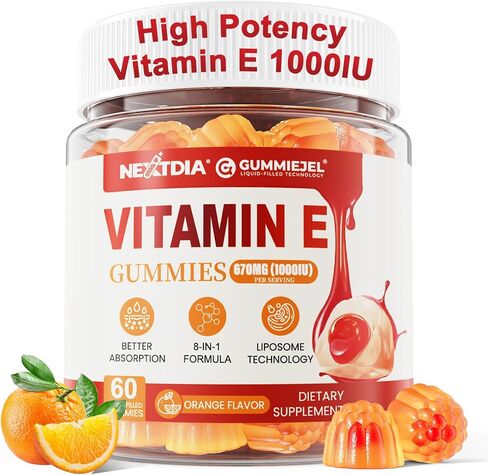 Liposomal Vitamin E Gummies 1000IU - Natural Forms of Vitamin E, with Mixed Tocopherols | 8-in-1 Antioxidant Formula with CoQ10, Omega-3, Vitamin C & Turmeric | for Skin, Eye, Immune & Brain, 1 PACK in Kuwait