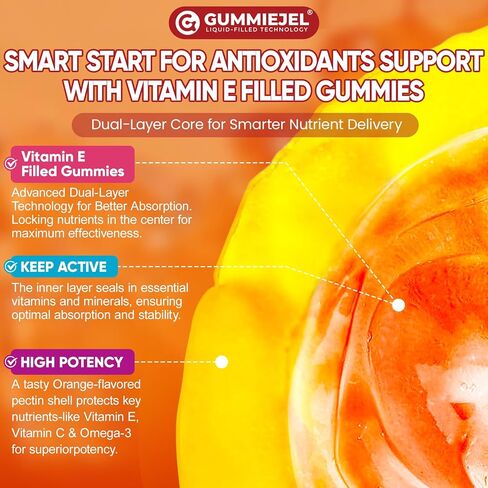 Liposomal Vitamin E Gummies 1000IU - Natural Forms of Vitamin E, with Mixed Tocopherols | 8-in-1 Antioxidant Formula with CoQ10, Omega-3, Vitamin C & Turmeric | for Skin, Eye, Immune & Brain, 1 PACK in Kuwait