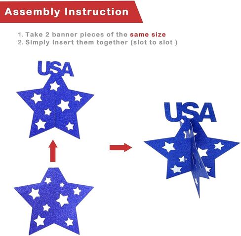 4th of July Patriotic Star Glitter Hanging Ornaments 3D Red White Blue, Hanging on Ceiling or Placing on Mantel, Table, Shelf, Independence Day Decor for Home, Party, Classroom, Office 12 Pack in Saudi Arabia