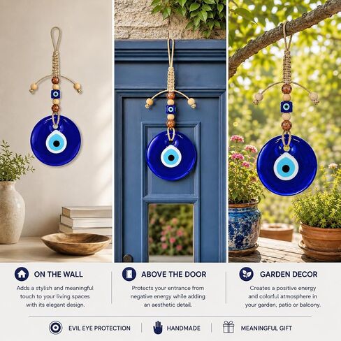 4.2" Evil Eye Decor Wall Hanging, Turkish Evil Eye Ornament, Blue Glass Evil Eye Charm, Protection Amulet for Home Decor, Door Hanging, Lucky Gift, Ojo Turco in Saudi Arabia