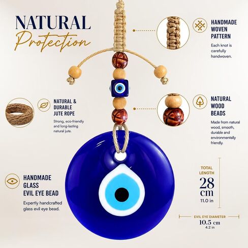 4.2" Evil Eye Decor Wall Hanging, Turkish Evil Eye Ornament, Blue Glass Evil Eye Charm, Protection Amulet for Home Decor, Door Hanging, Lucky Gift, Ojo Turco in Saudi Arabia