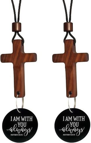 2 Pack Cross for Car Mirror Hanging, Christian Car Accessories Gifts for Men Women, Daily Bible Verse Cross Charm, Rear View Mirror Accessories with I Am with You Always Medallion in Saudi Arabia