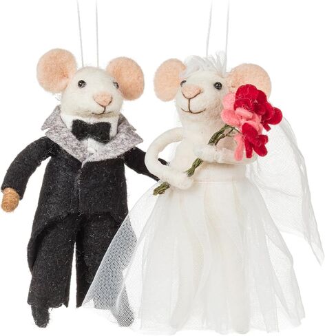 Abbott Collection Bride Mouse Ornament with Flowers, Pack of 1 | Hand-Crafted Wool Felt, Hanging Ornament, White/Red, 5"H in Saudi Arabia