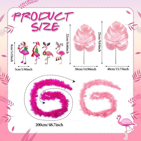 38 Pcs Christmas in July Flamingo Ornaments Summer Tropical Christmas Tree Decorations with Pink Monstera Palm Leaves and Plush Strip for Summer Hawaiian Beach Luau Aloha Birthday Party Supplies in Kuwait