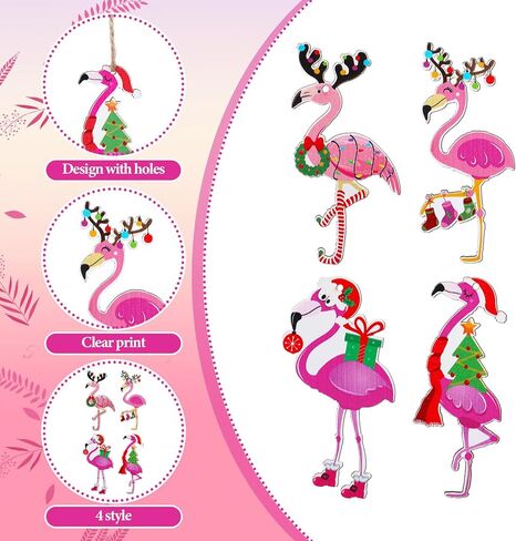 38 Pcs Christmas in July Flamingo Ornaments Summer Tropical Christmas Tree Decorations with Pink Monstera Palm Leaves and Plush Strip for Summer Hawaiian Beach Luau Aloha Birthday Party Supplies in Kuwait